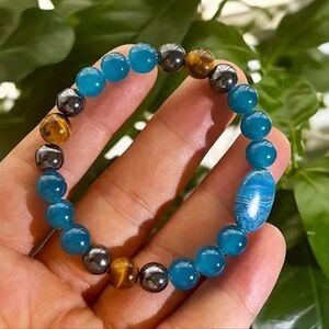 Blue Apatite & Tiger Eye Beaded Bracelet "Handmade Jewelry"